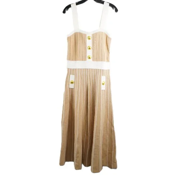 Cara Cara Aurora Two-Tone Striped Midi Dress In Tan Ivory Size Large (NWD) - Picture 2 of 11